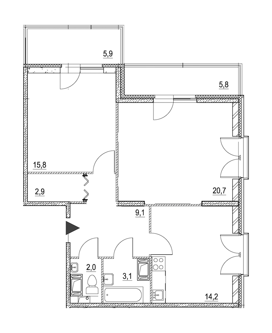2-комнатная квартира 72.8 м², 6/8 эт., ЖК «Квартал Che»